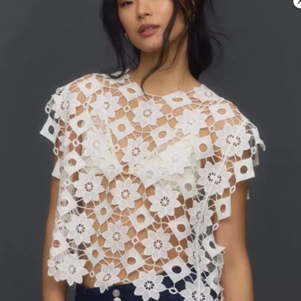 Anthropologie Maeve Floral Shell Top in White - Sold Out Style